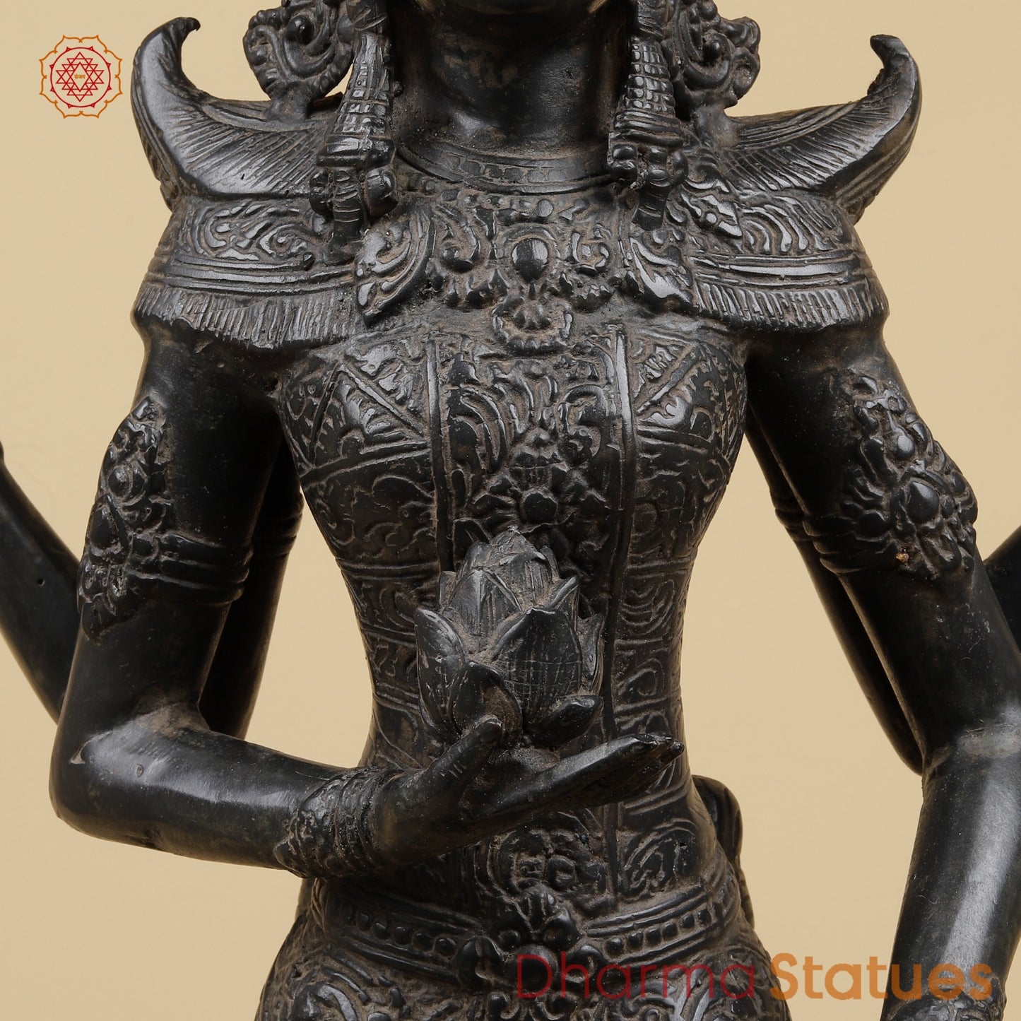 Bronze Saraswati On swan Fine, Natural Black Patina 31”