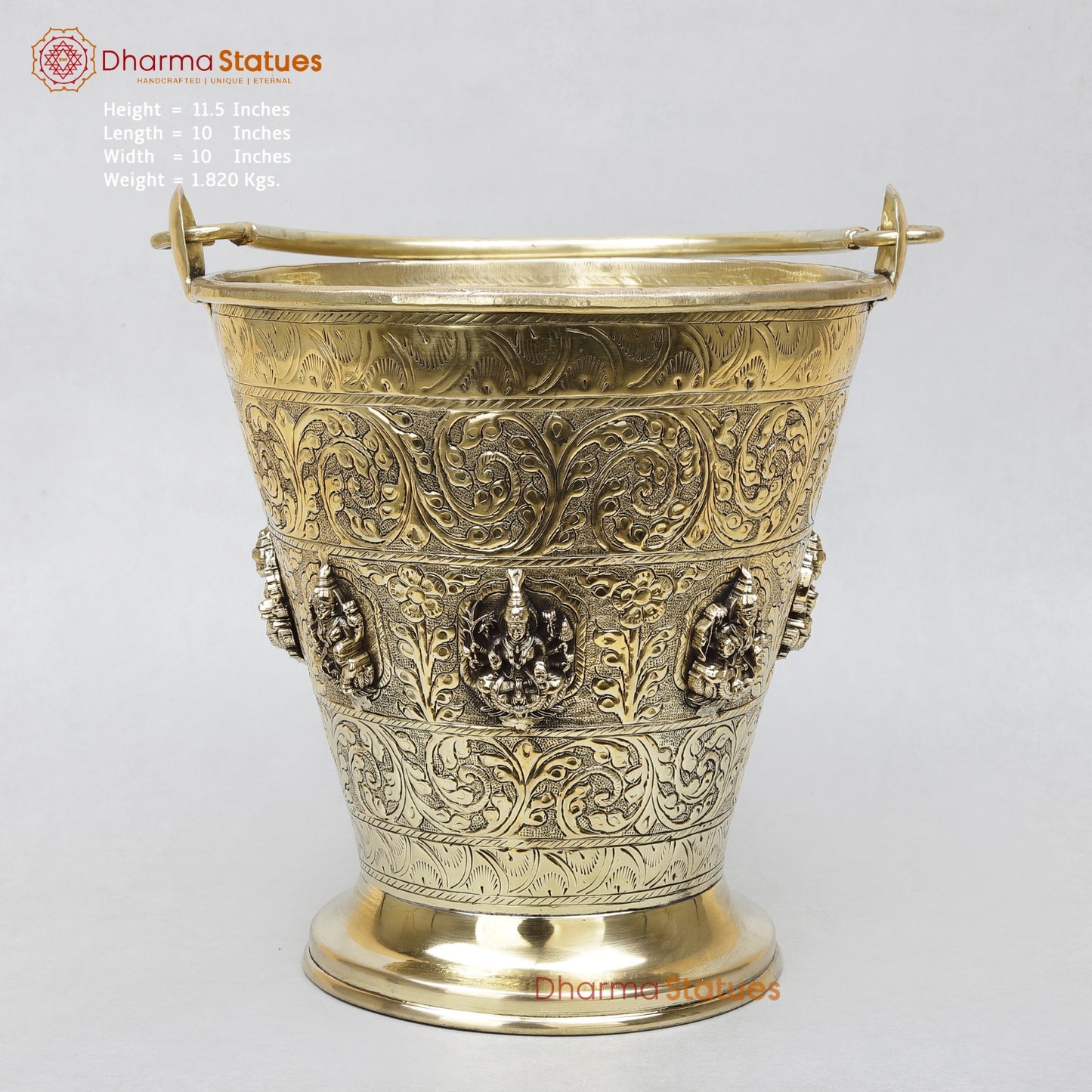 Brass Auspicious Ashtlakshmi Bucket (Balti) for Pooja, Fine Smooth finish 12”