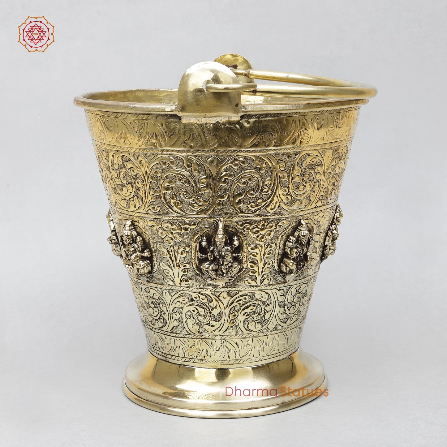Brass Auspicious Ashtlakshmi Bucket (Balti) for Pooja, Fine Smooth finish 12”
