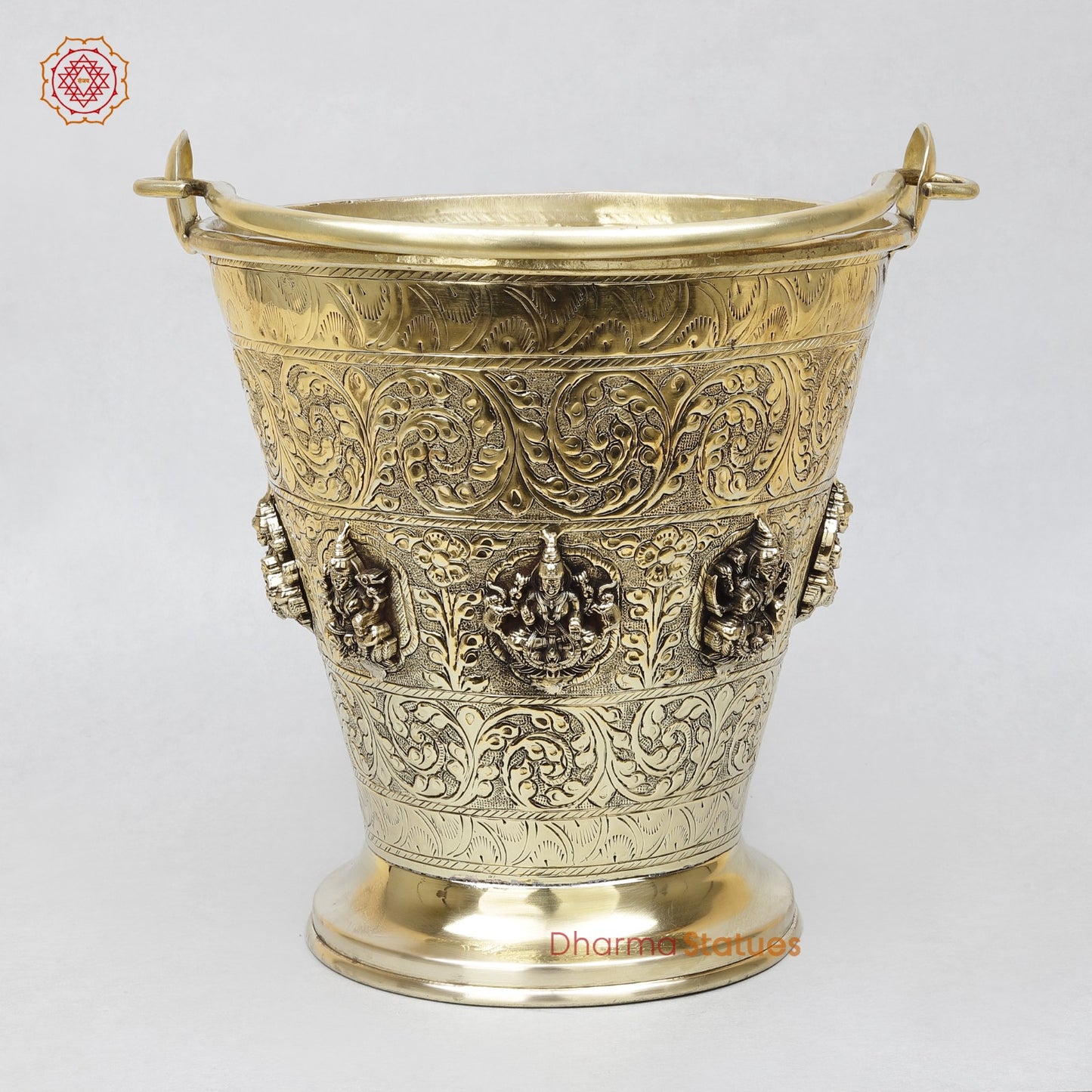 Brass Auspicious Ashtlakshmi Bucket (Balti) for Pooja, Fine Smooth finish 12”