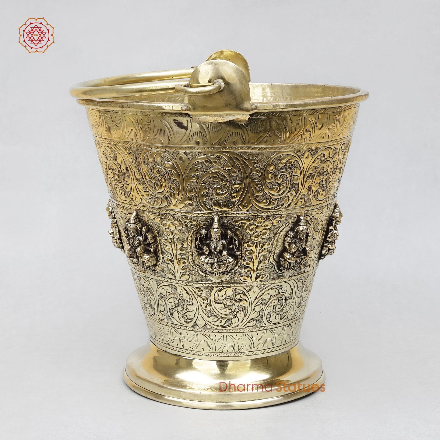 Brass Auspicious Ashtlakshmi Bucket (Balti) for Pooja, Fine Smooth finish 12”