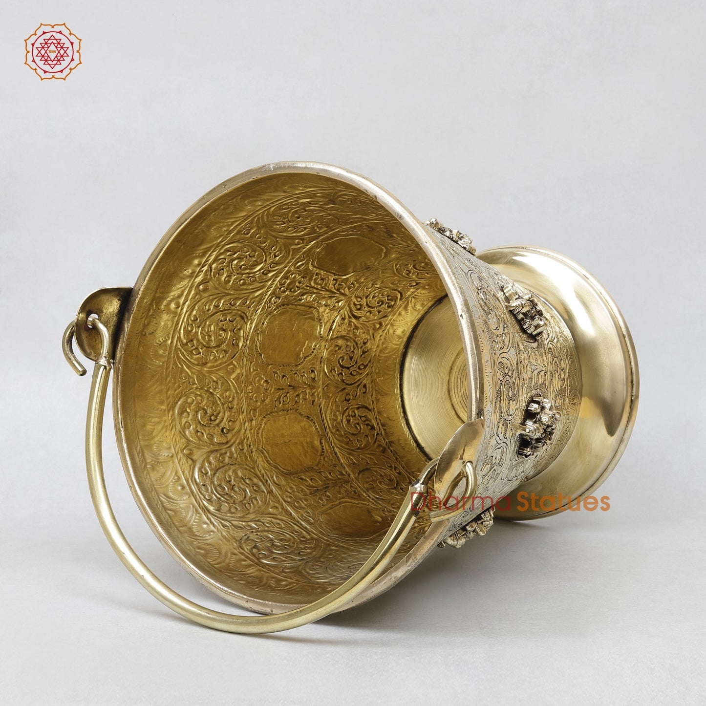 Brass Auspicious Ashtlakshmi Bucket (Balti) for Pooja, Fine Smooth finish 12”