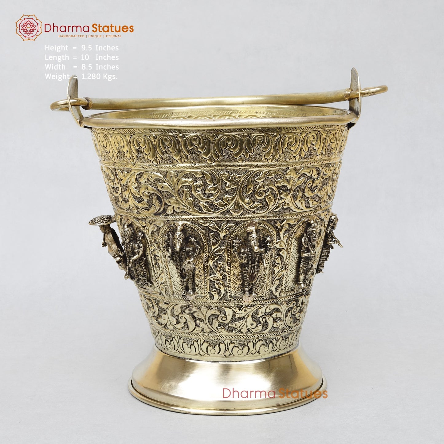 Brass Auspicious Ashtlakshmi Bucket (Balti) for Pooja, Fine Smooth finish 10”