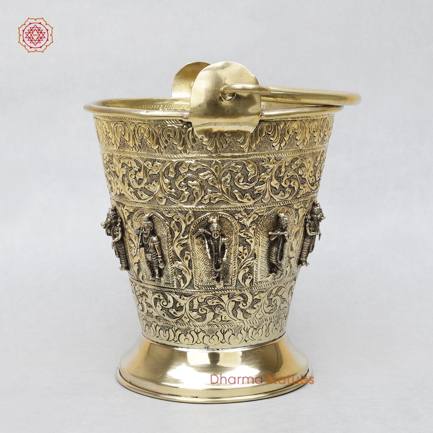 Brass Auspicious Ashtlakshmi Bucket (Balti) for Pooja, Fine Smooth finish 10”