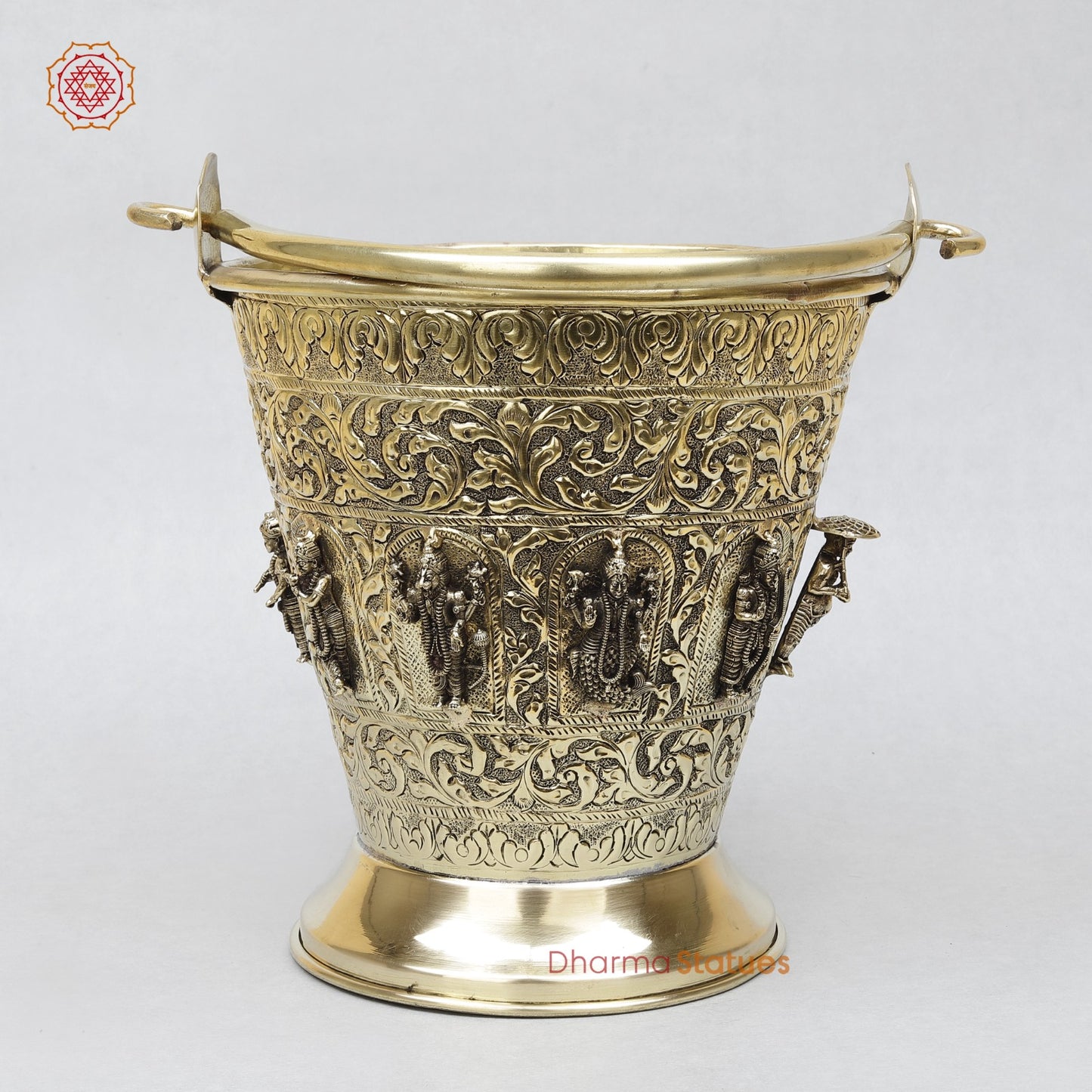 Brass Auspicious Ashtlakshmi Bucket (Balti) for Pooja, Fine Smooth finish 10”