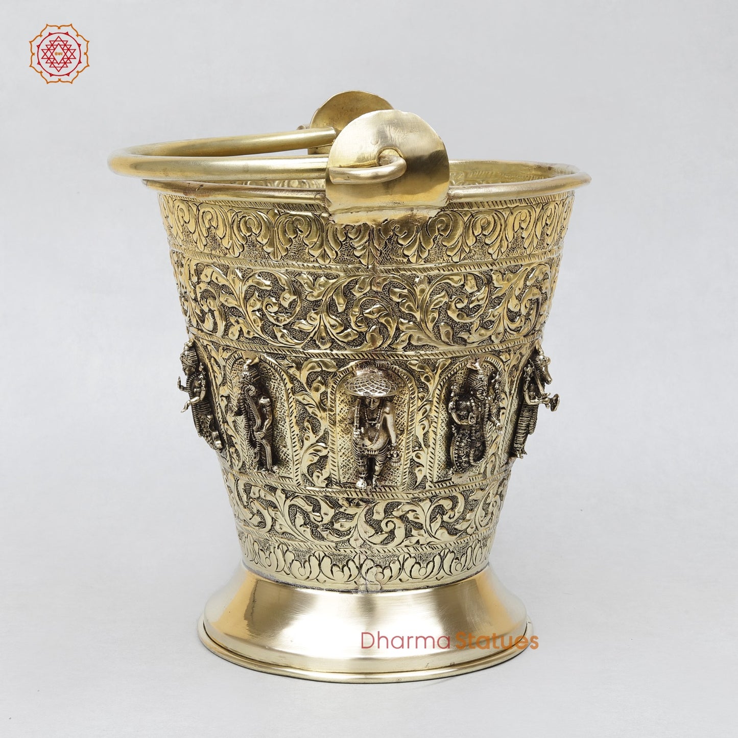 Brass Auspicious Ashtlakshmi Bucket (Balti) for Pooja, Fine Smooth finish 10”