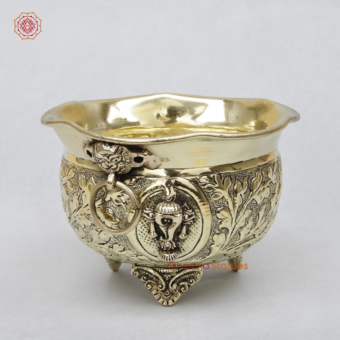 Brass Auspicious Shankh, Chakra, Tilak Bowl 5.5”