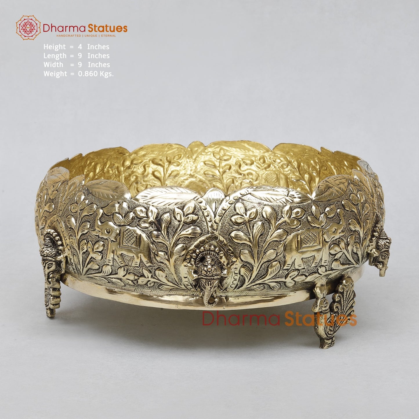 Brass Auspicious Ganesh Urli Bowl Fine 9”