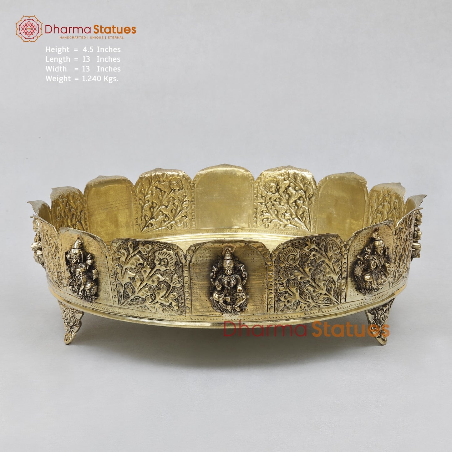 Brass Auspicious fine Ashtlakshmi Urli 13”