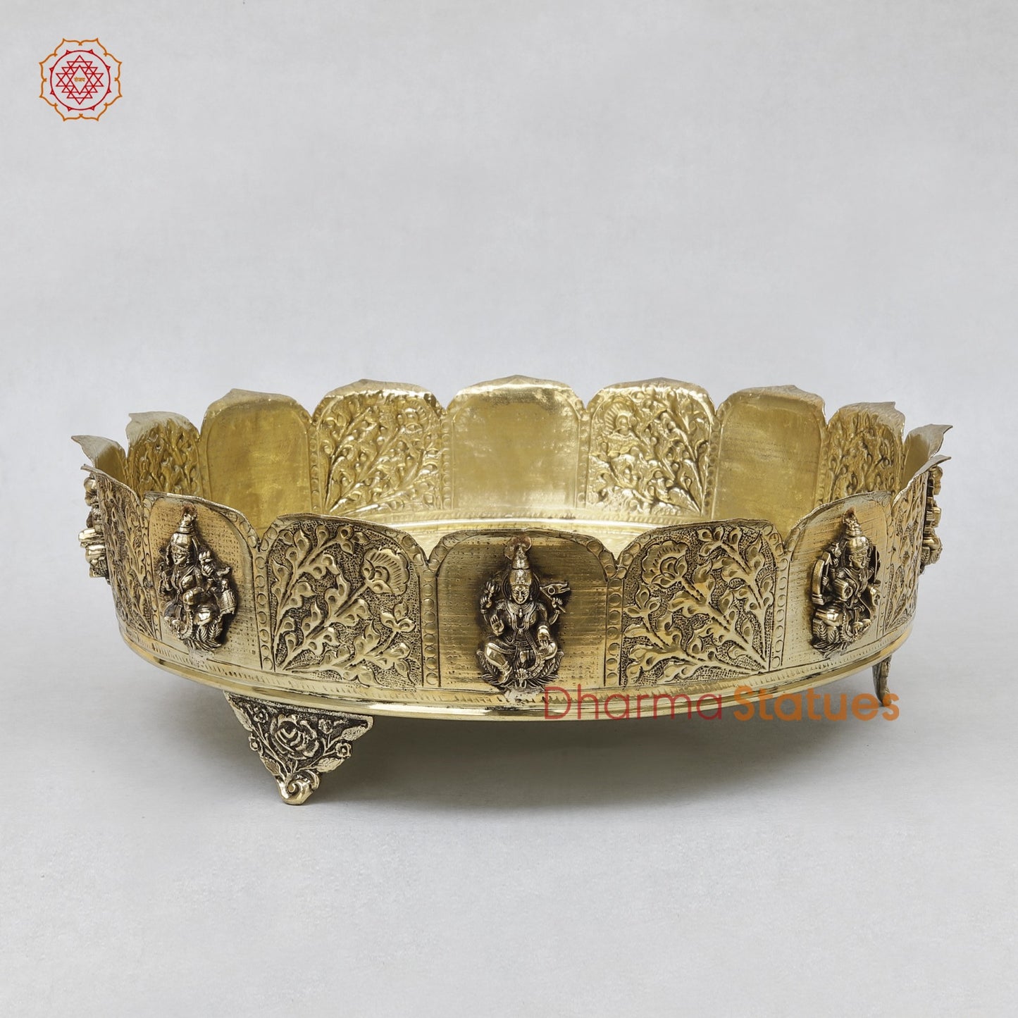 Brass Auspicious fine Ashtlakshmi Urli 13”