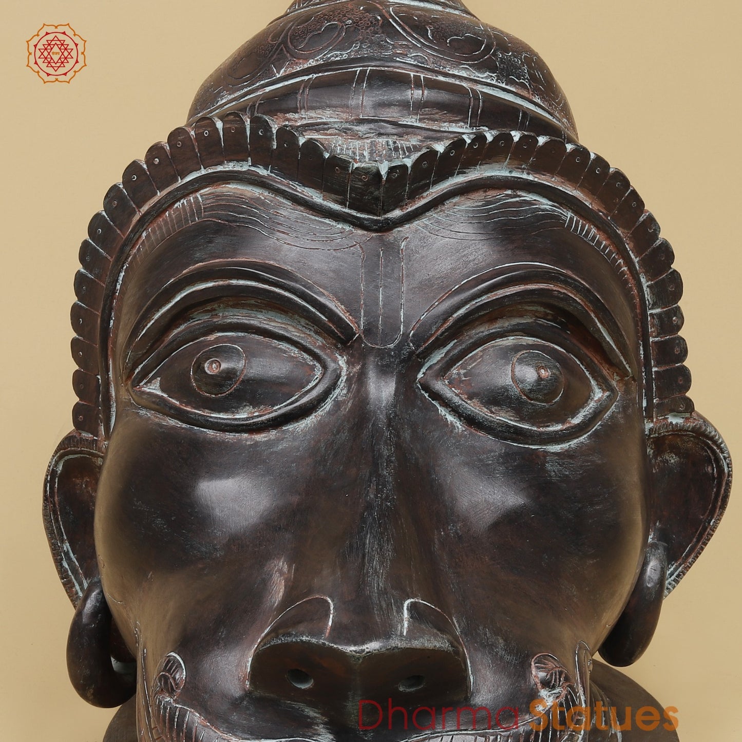 Brass Vintage Hanuman Head Fine, Antique Finish 14”