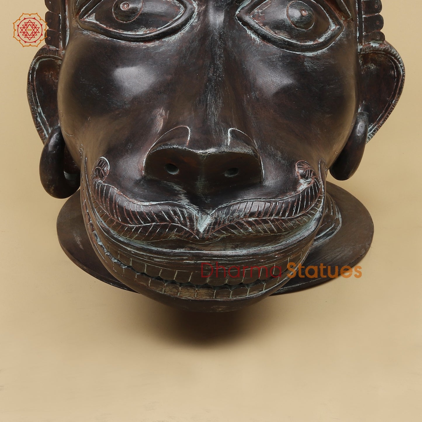 Brass Vintage Hanuman Head Fine, Antique Finish 14”