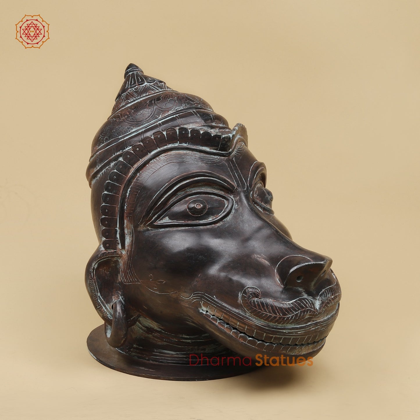 Brass Vintage Hanuman Head Fine, Antique Finish 14”