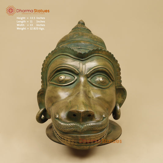 Brass Vintage Hanuman Head Fine, Antique Patina Finish 14”