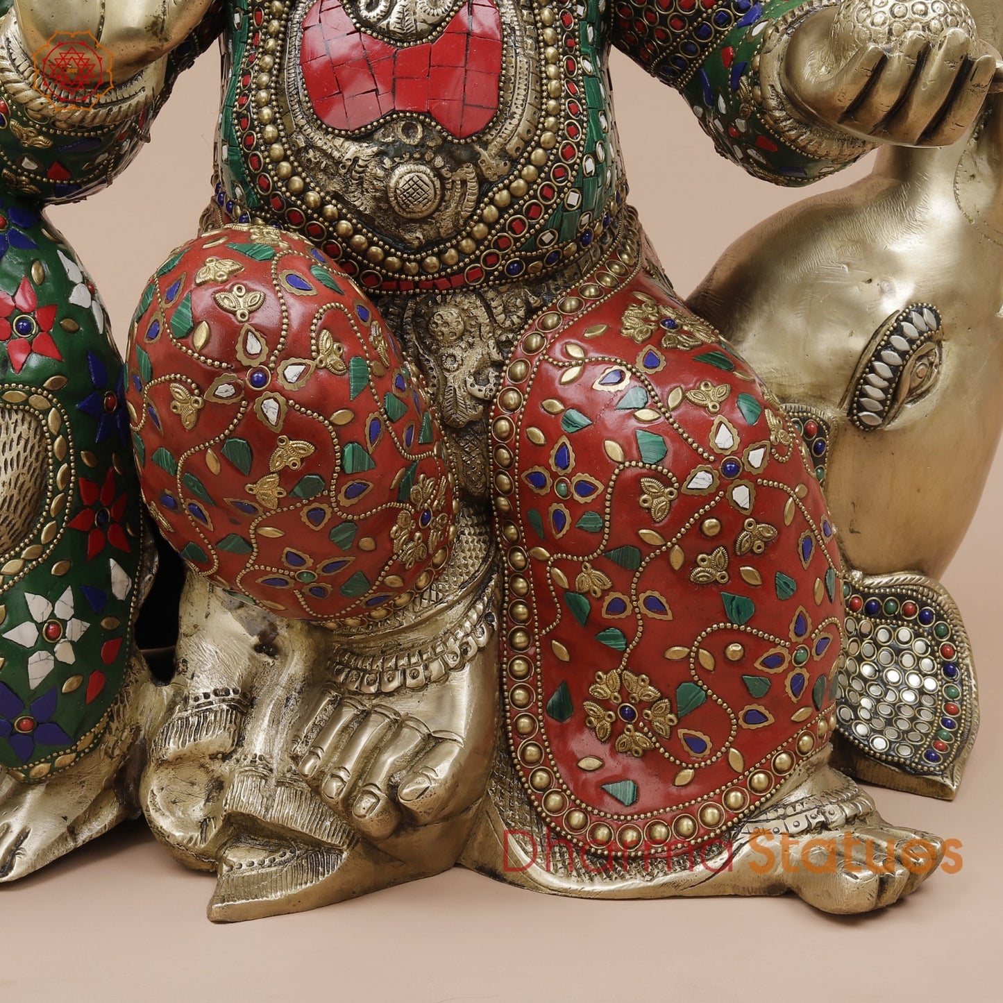 Brass Ganesh Seated With Rat and Elephant Fine, Stone Work 21”