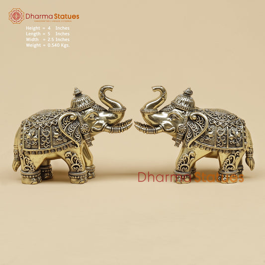 Brass Elephants pair With Fine Carving 5”