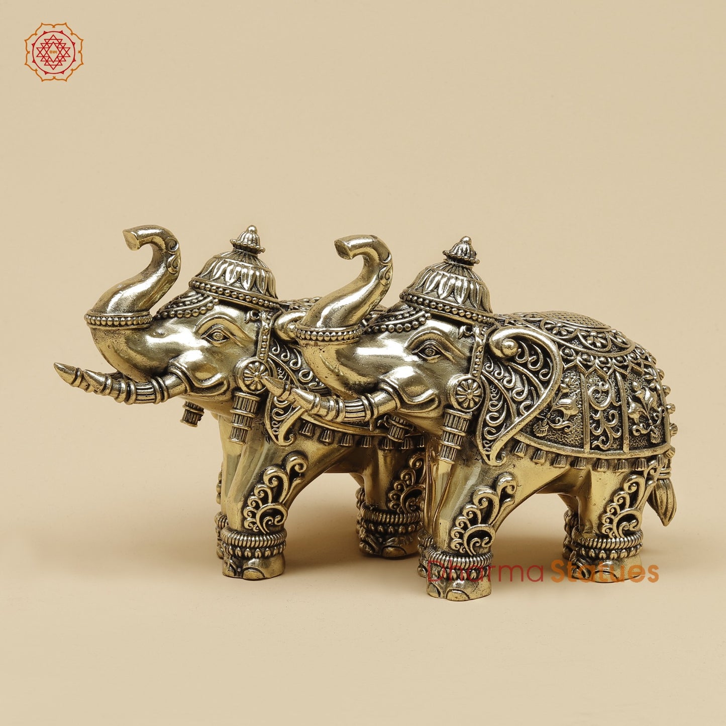 Brass Elephants pair With Fine Carving 5”