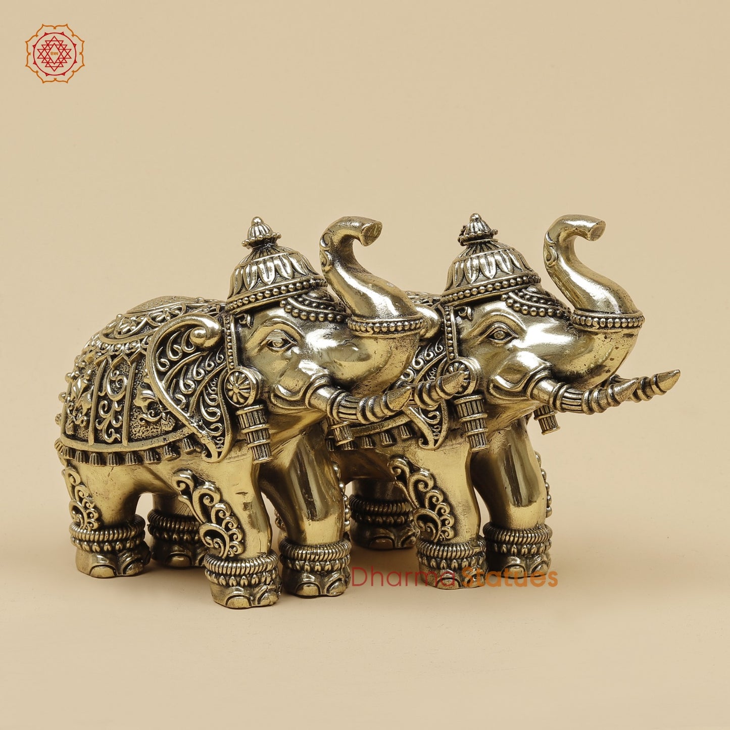 Brass Elephants pair With Fine Carving 5”