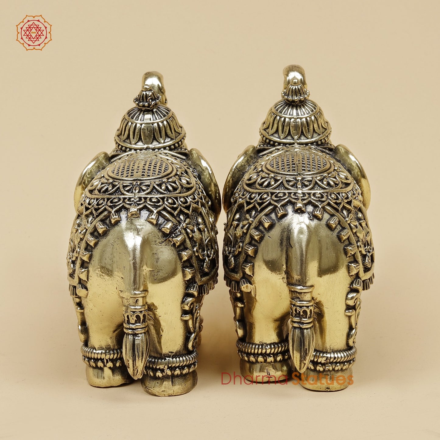 Brass Elephants pair With Fine Carving 5”