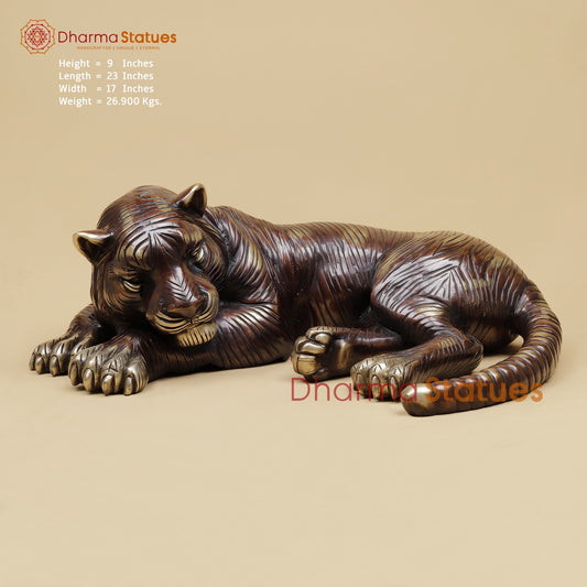 Brass Tiger Resting Fine, Antique Finish 23”
