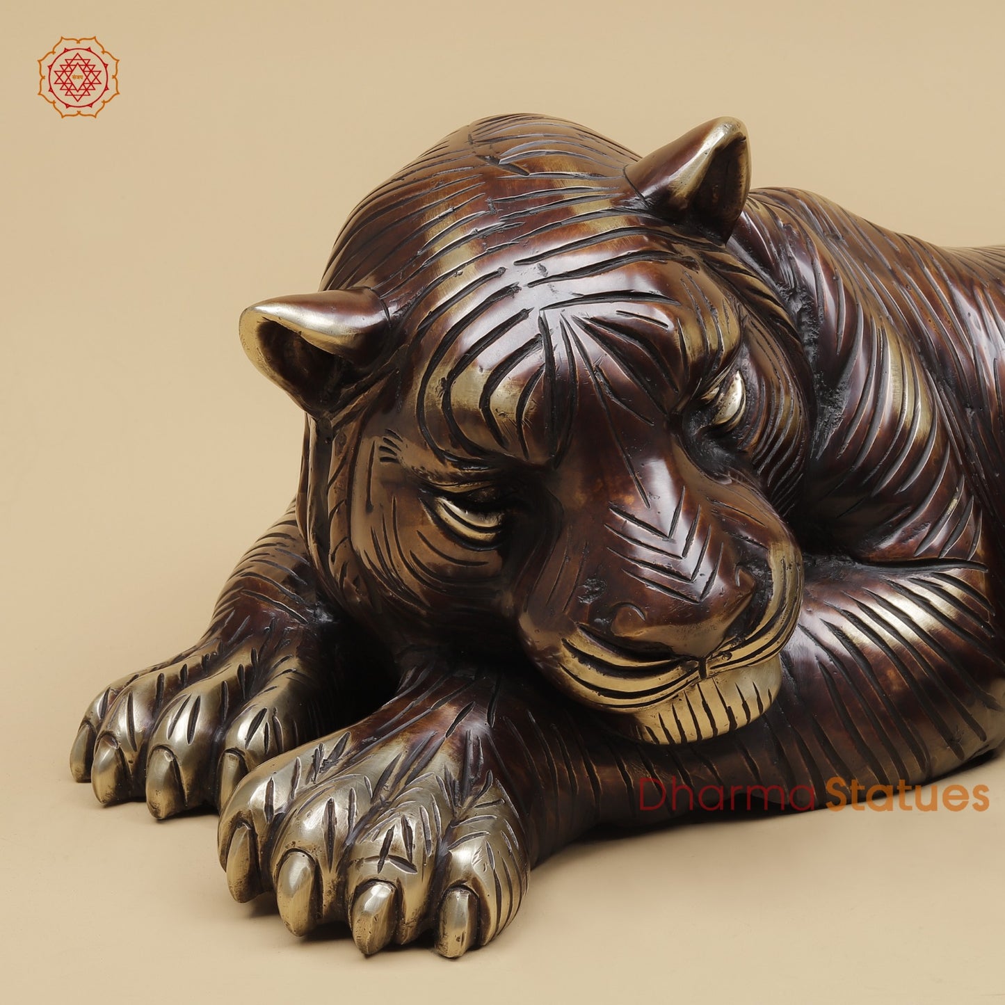 Brass Tiger Resting Fine, Antique Finish 23”