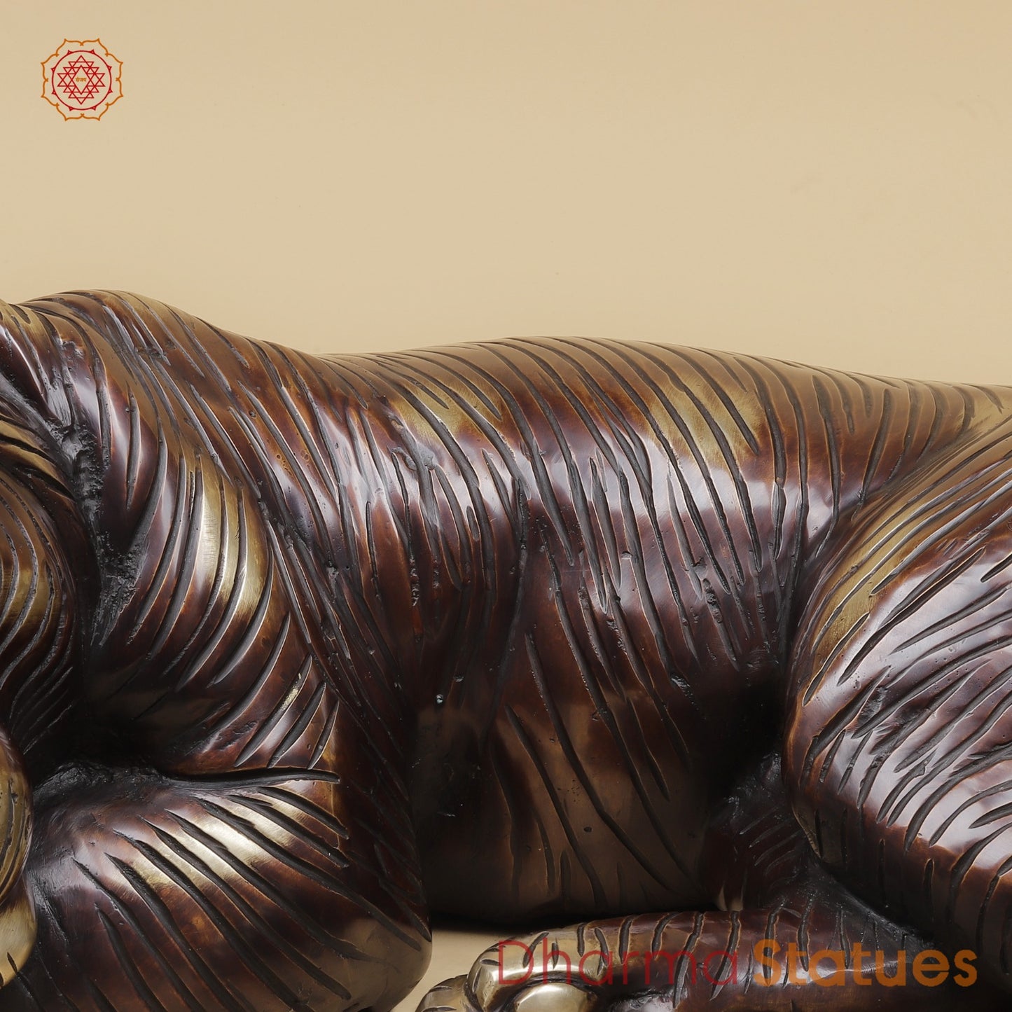 Brass Tiger Resting Fine, Antique Finish 23”