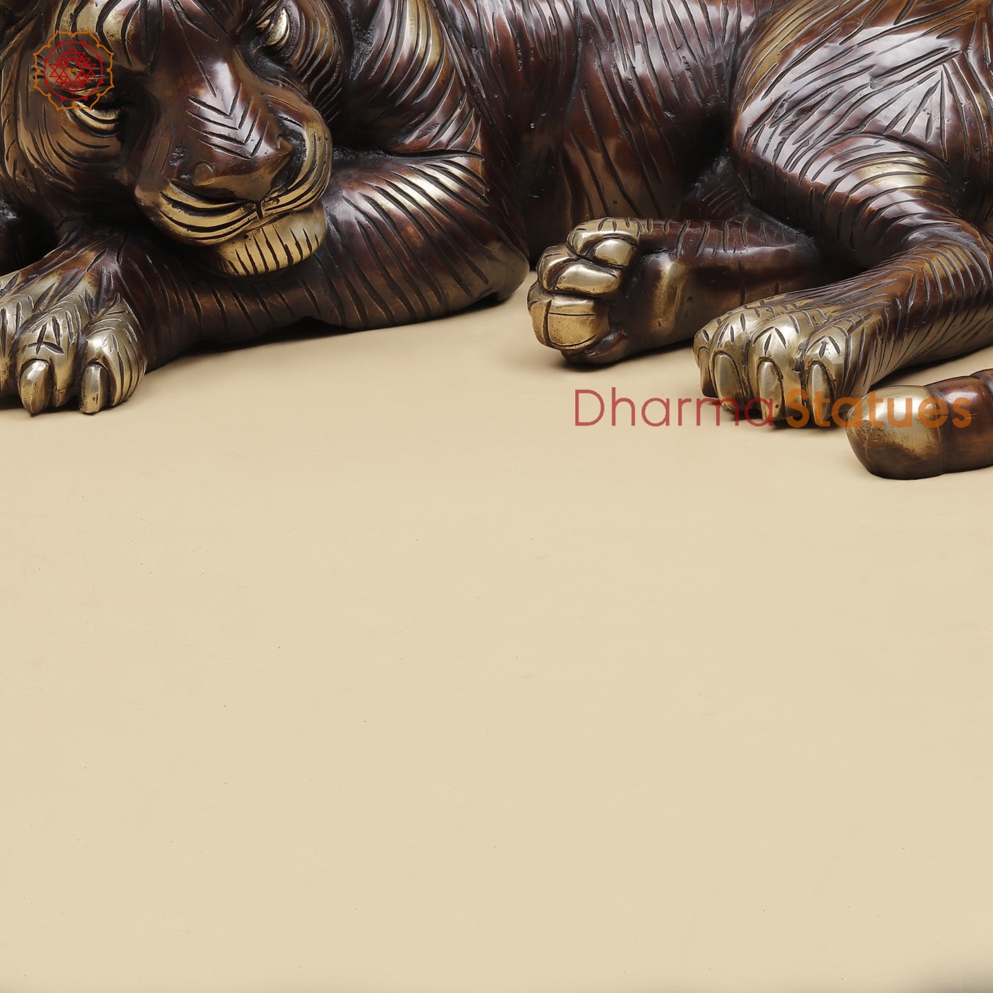 Brass Tiger Resting Fine, Antique Finish 23”