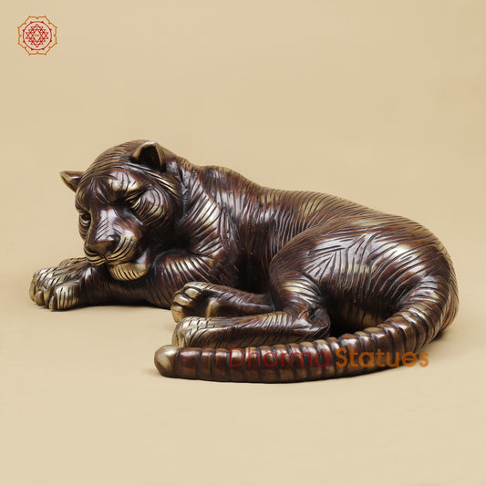 Brass Tiger Resting Fine, Antique Finish 23”