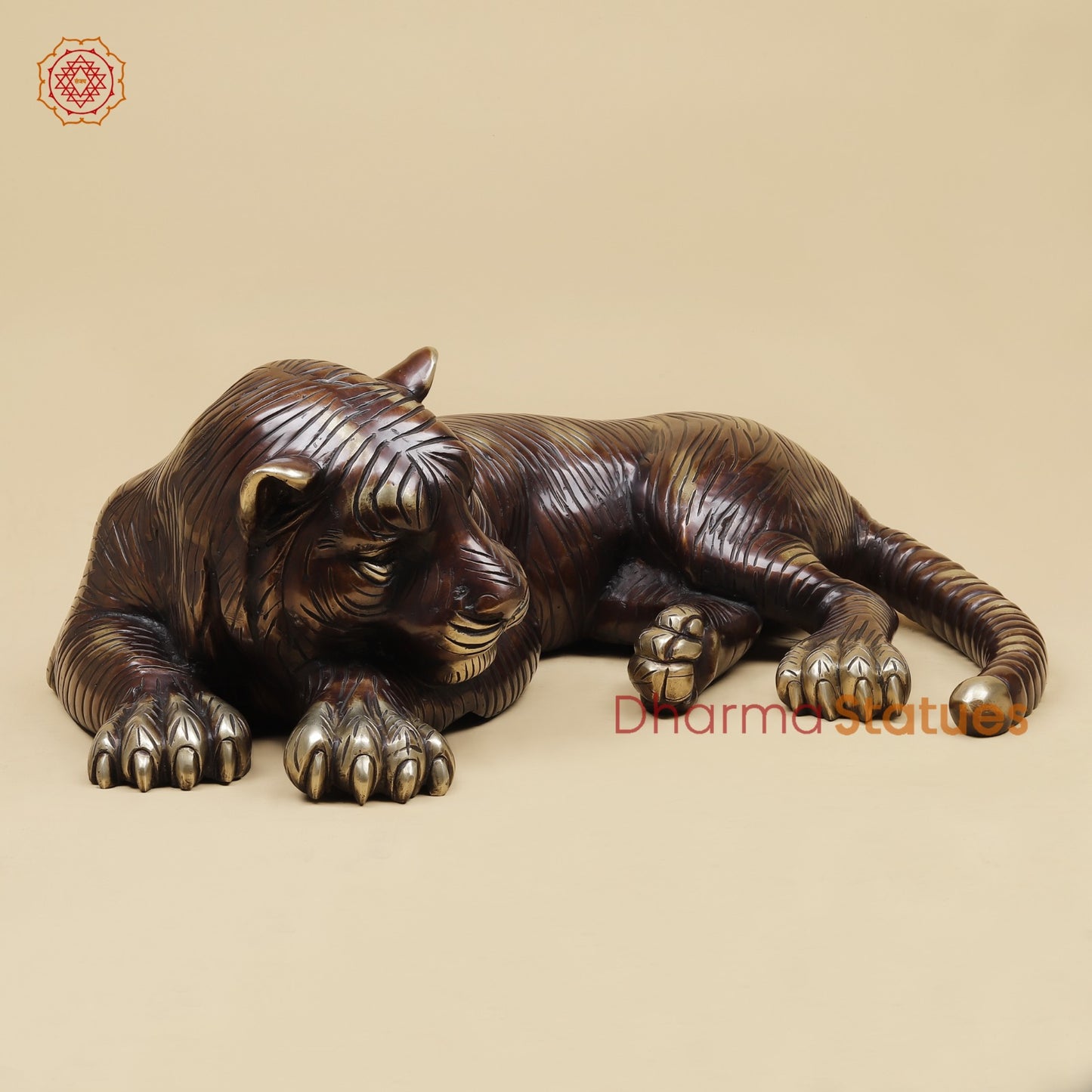 Brass Tiger Resting Fine, Antique Finish 23”