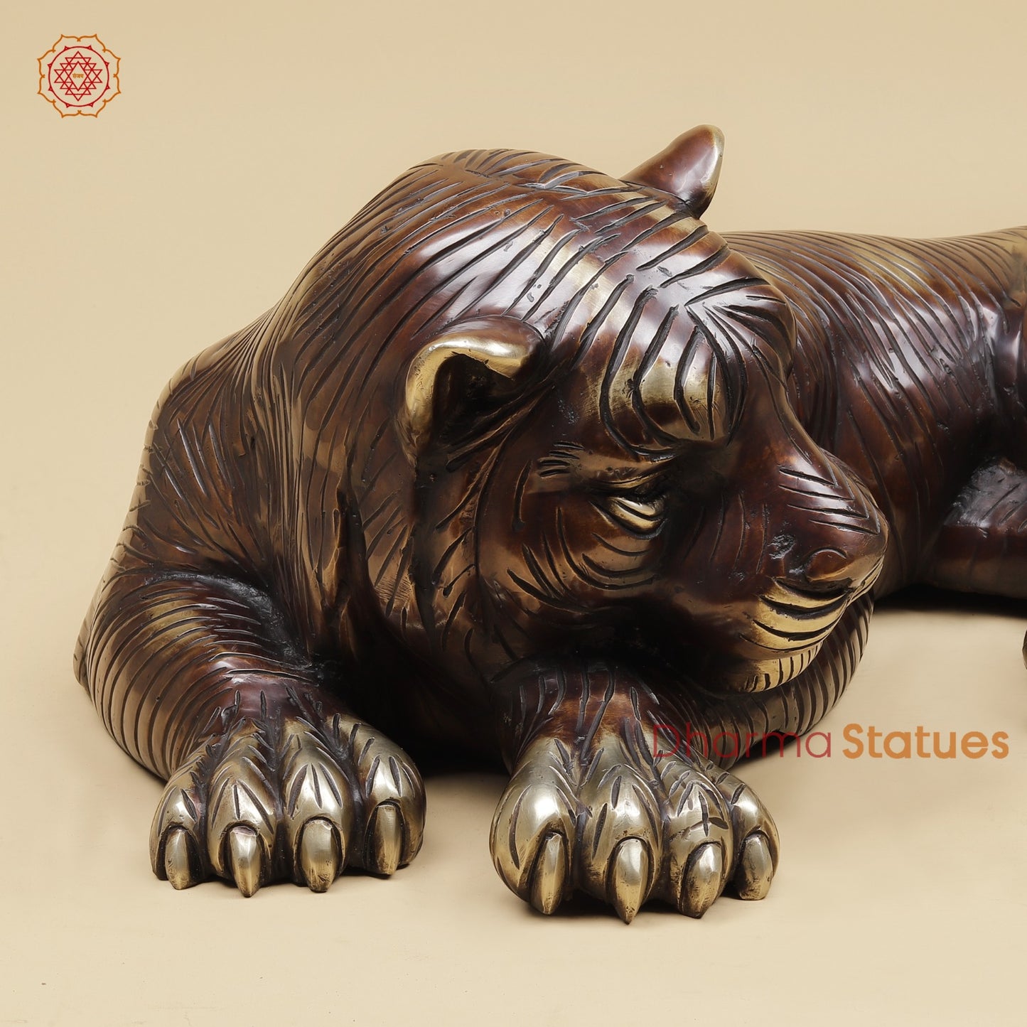 Brass Tiger Resting Fine, Antique Finish 23”