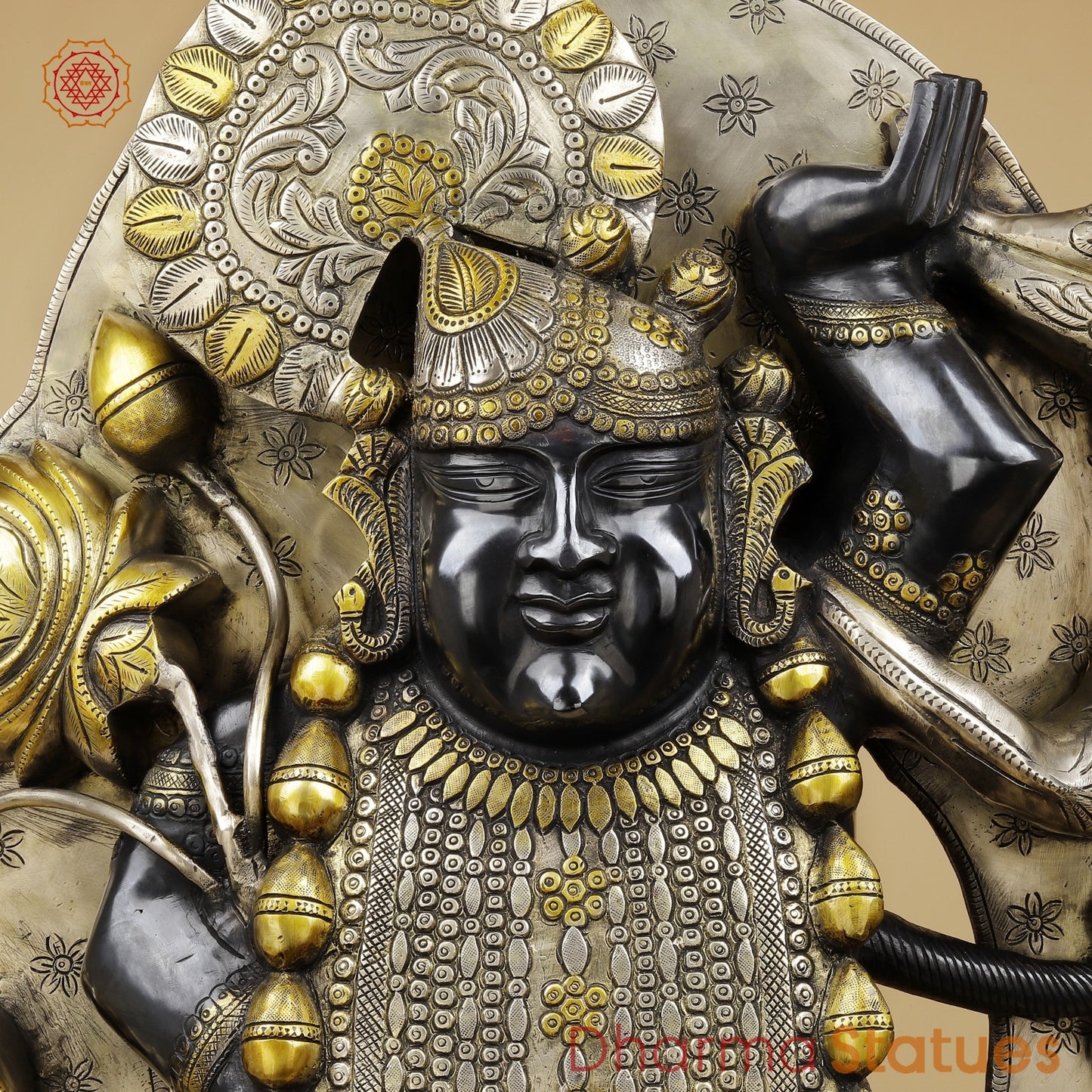 Brass Srinath Ji standing With Arch Fine, Black And Gold finish 36”