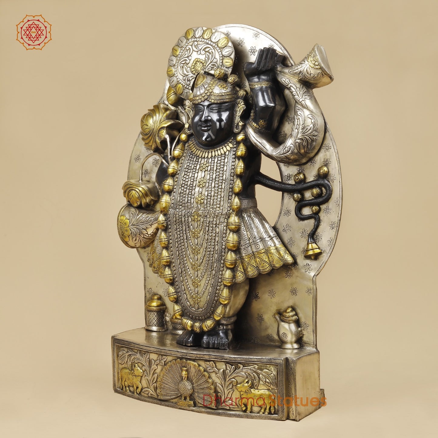 Brass Srinath Ji standing With Arch Fine, Black And Gold finish 36”