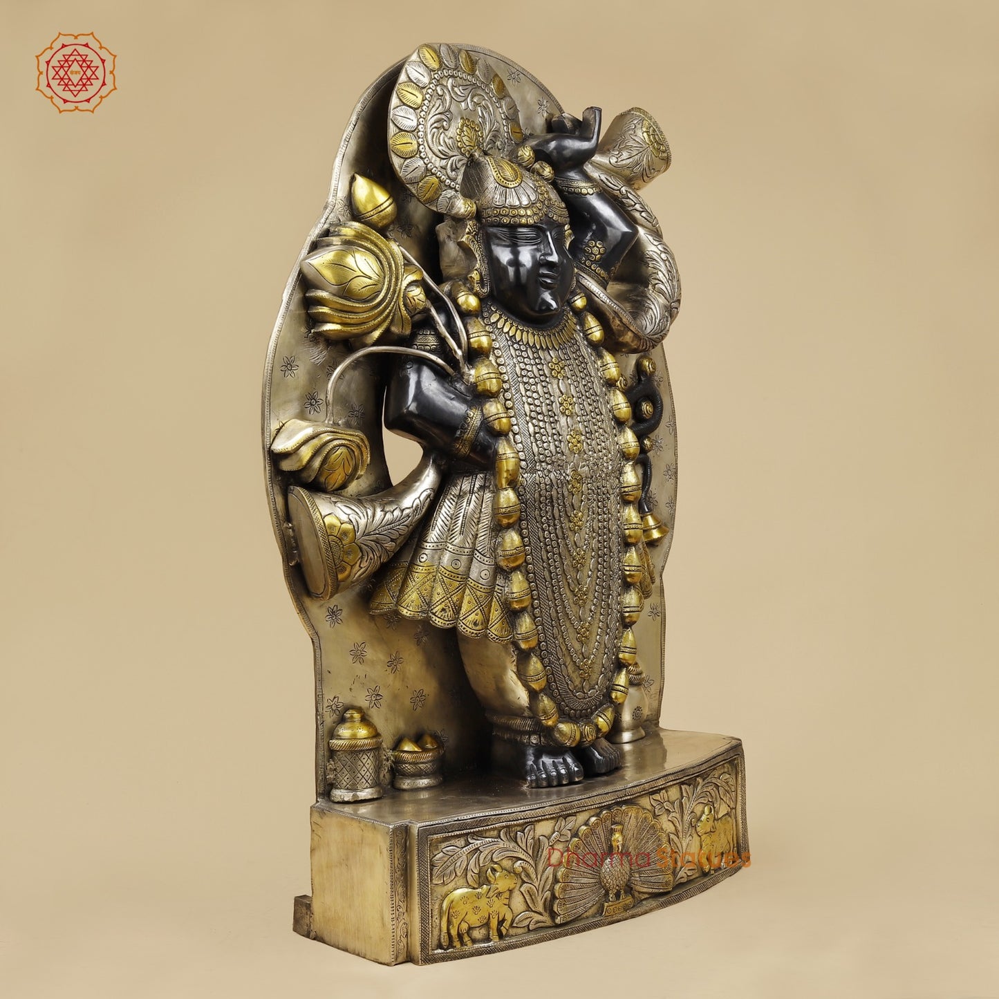 Brass Srinath Ji standing With Arch Fine, Black And Gold finish 36”