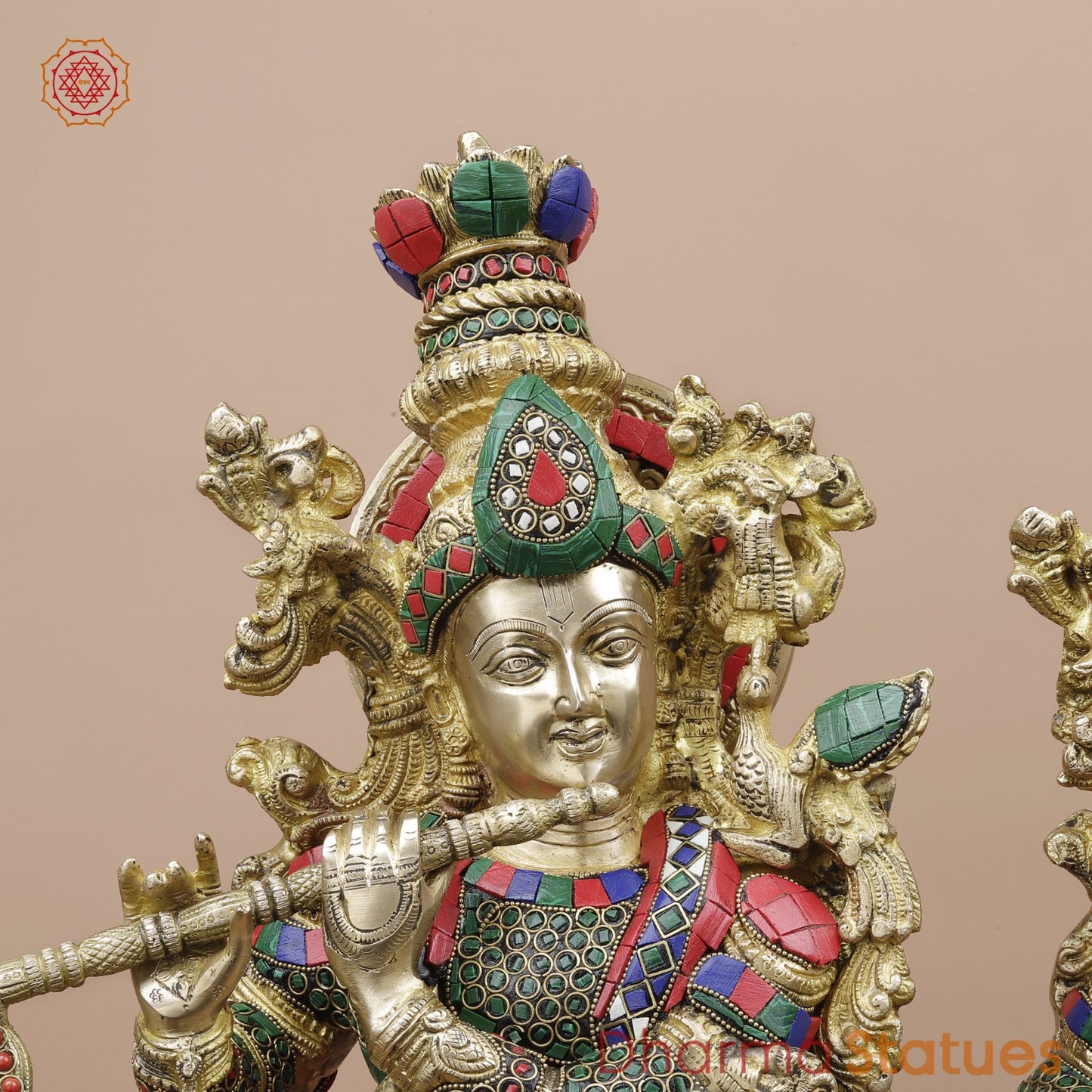 Brass Radha krishna Standing Fine, Stone work 30”
