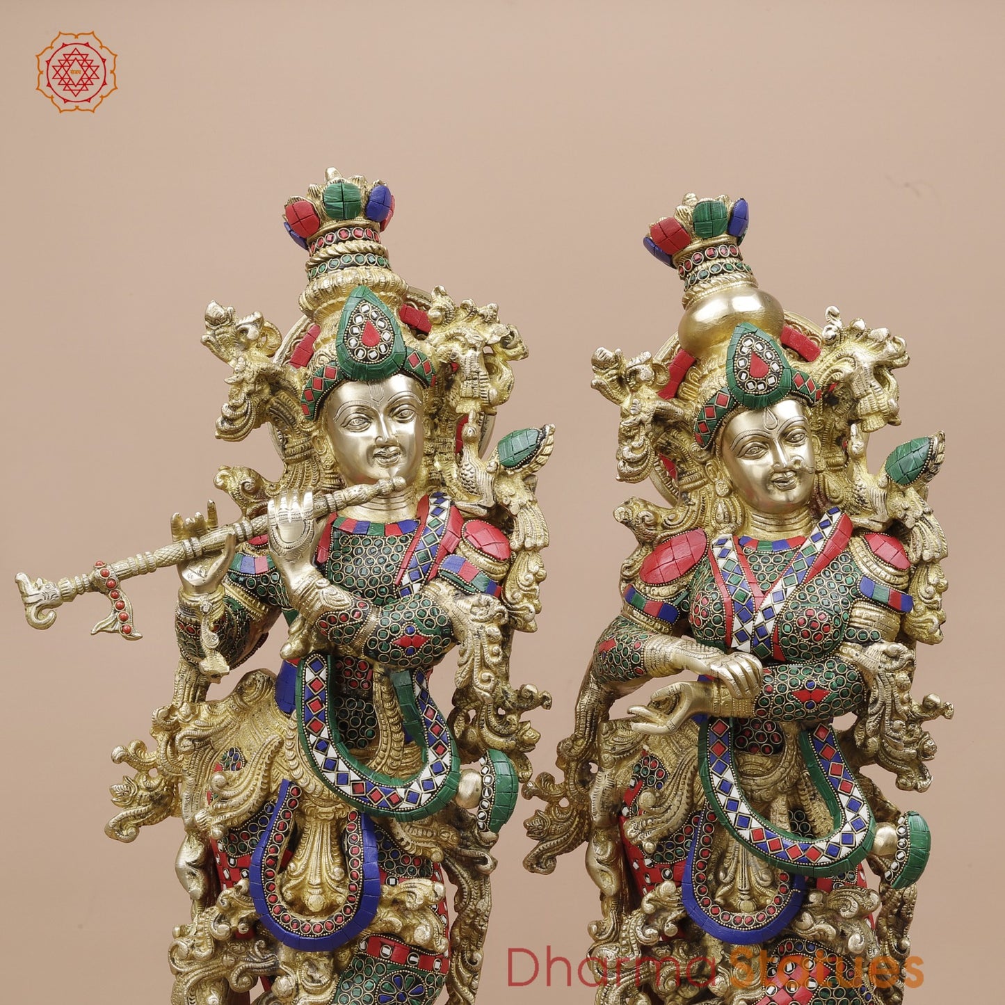Brass Radha krishna Standing Fine, Stone work 30”