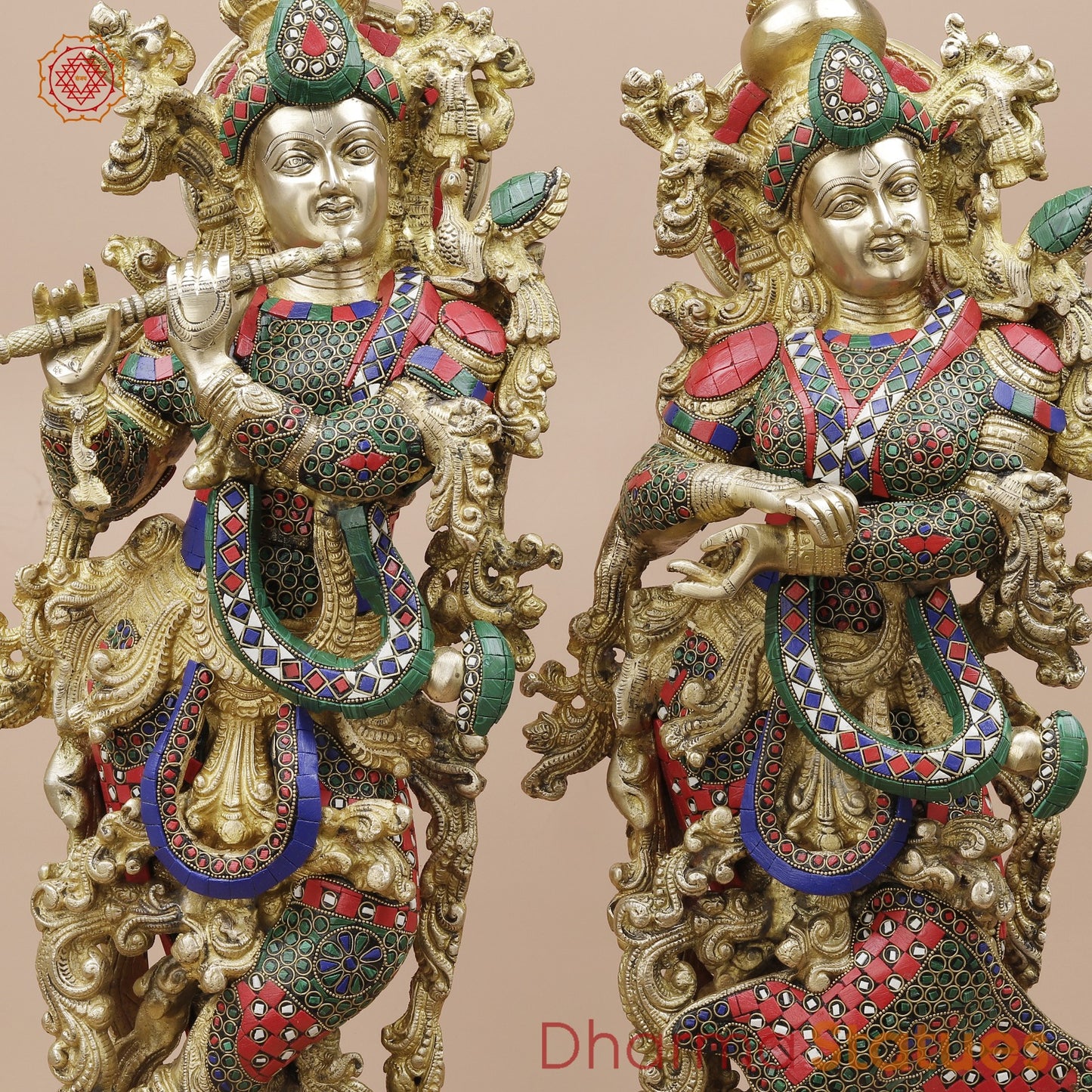 Brass Radha krishna Standing Fine, Stone work 30”