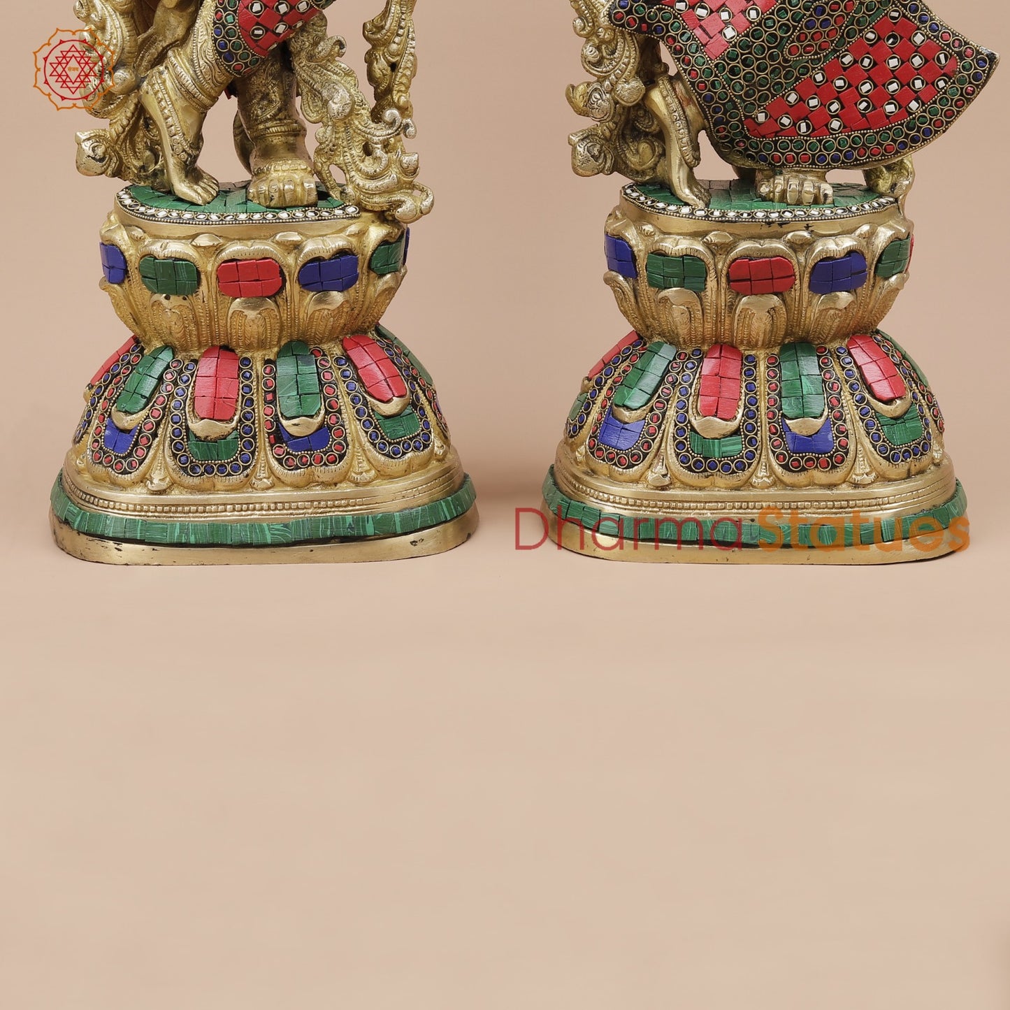 Brass Radha krishna Standing Fine, Stone work 30”