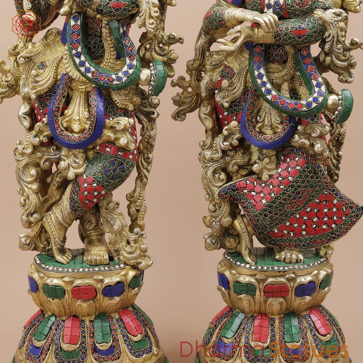 Brass Radha krishna Standing Fine, Stone work 30”