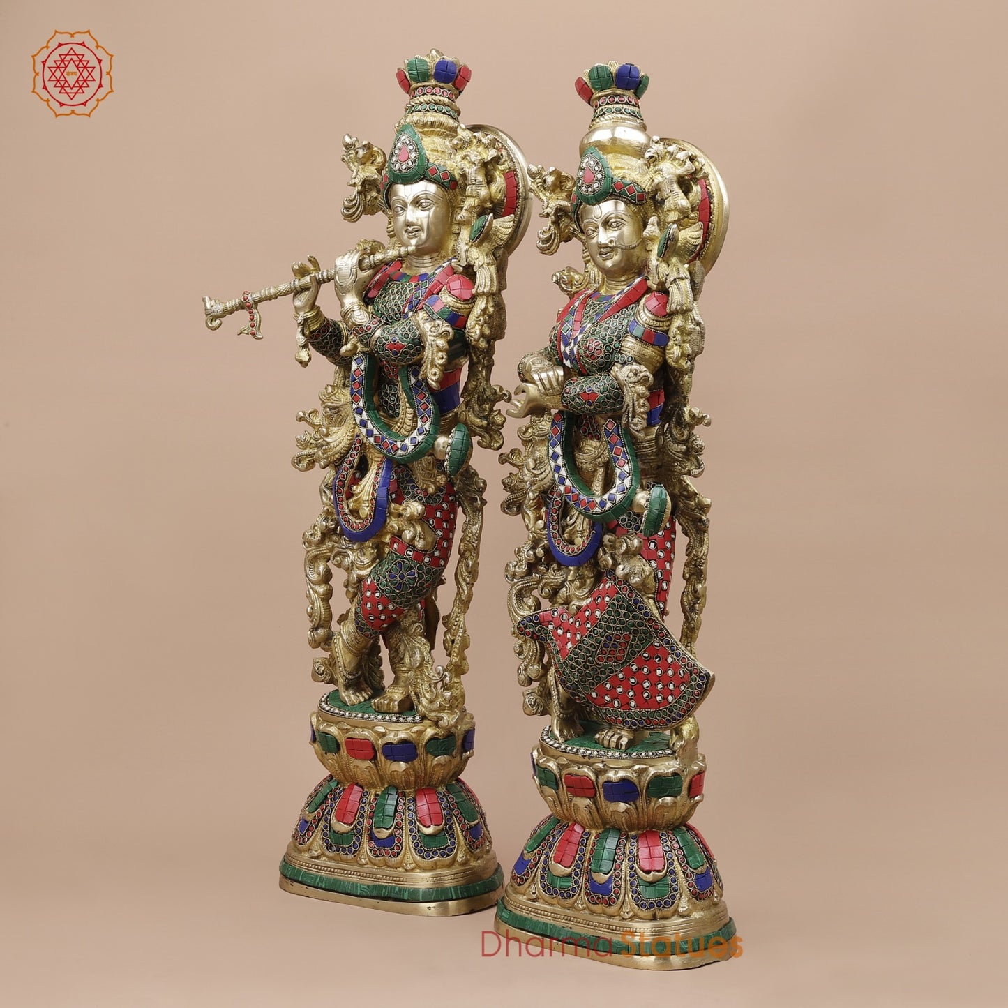 Brass Radha krishna Standing Fine, Stone work 30”