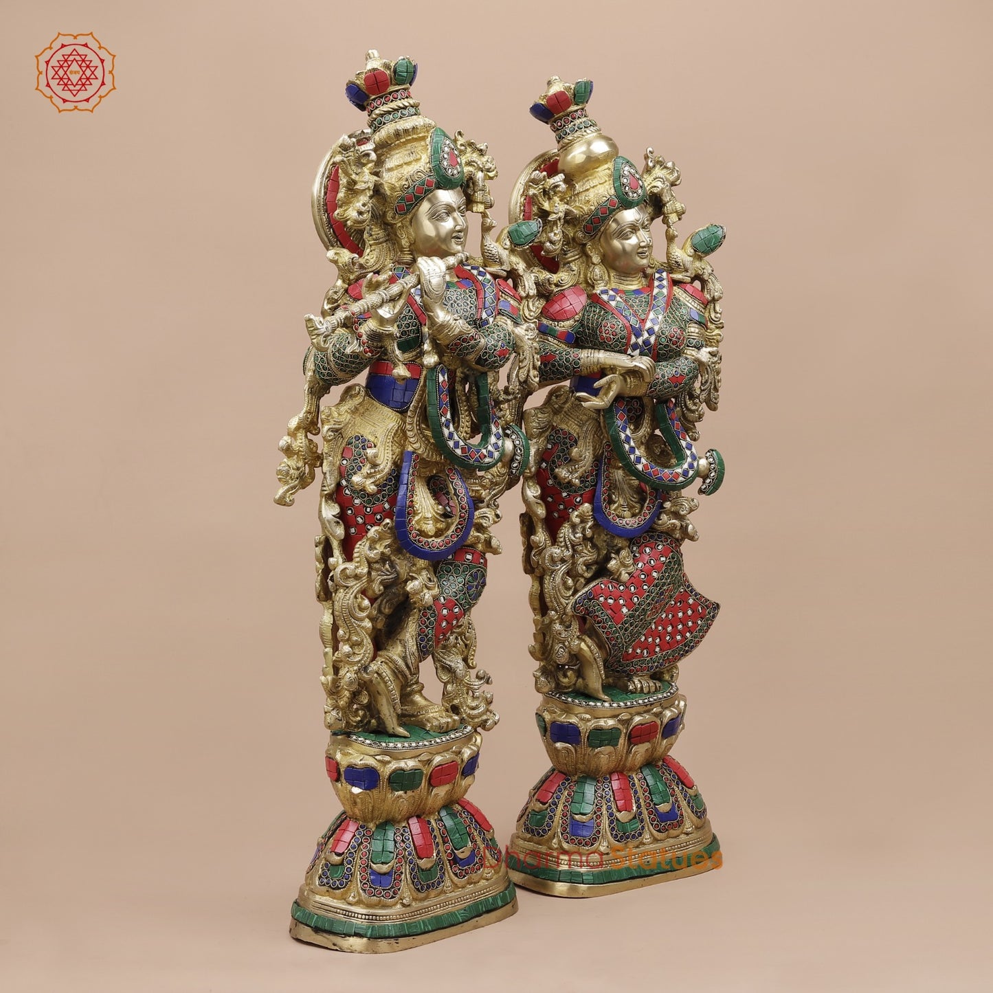 Brass Radha krishna Standing Fine, Stone work 30”