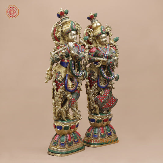 Brass Radha krishna Standing Fine, Stone work 30”