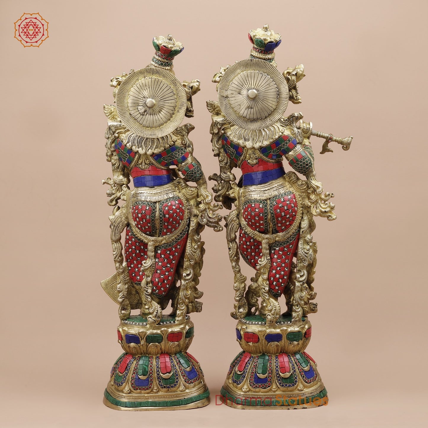 Brass Radha krishna Standing Fine, Stone work 30”