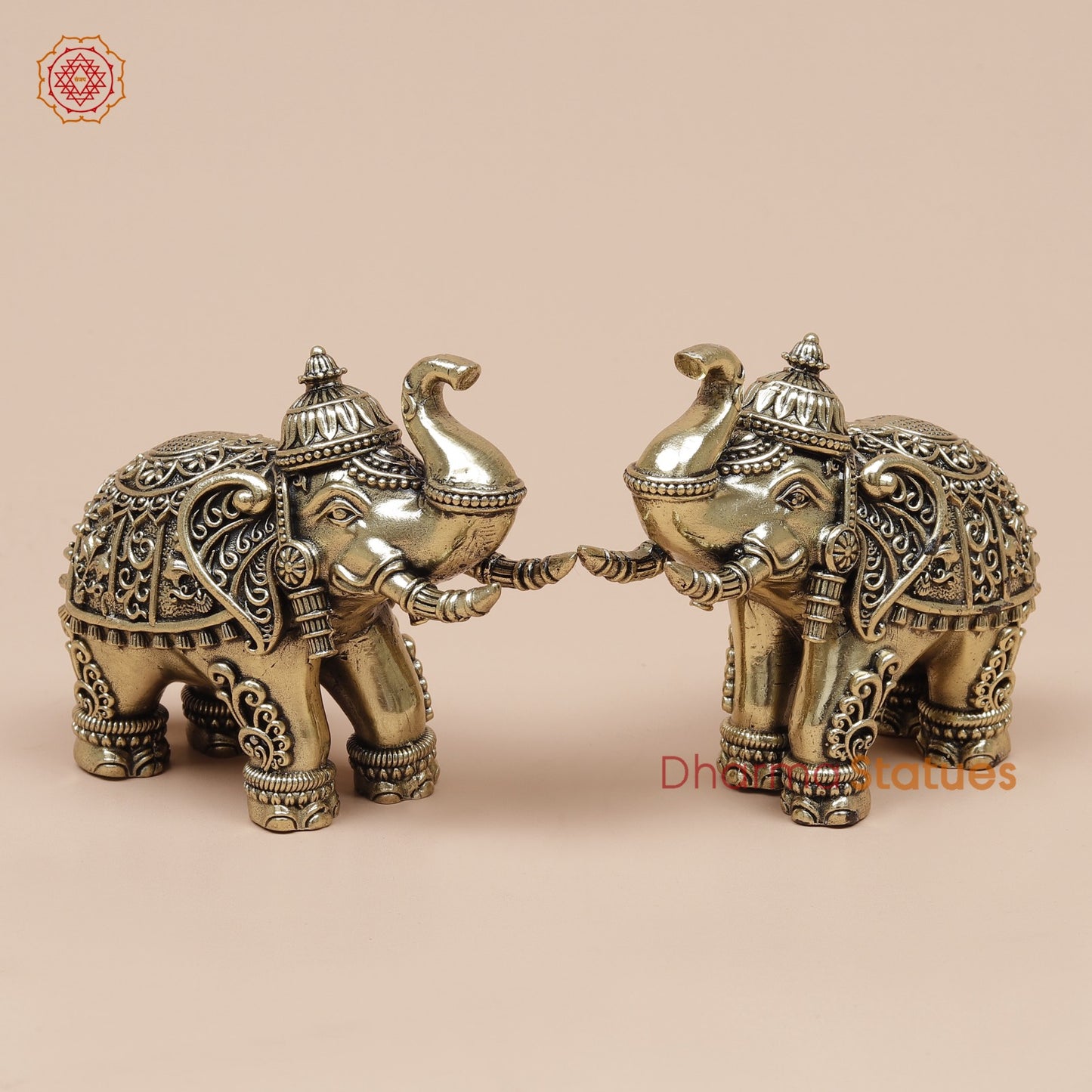 Brass Elephants pair With Fine Carving 4”