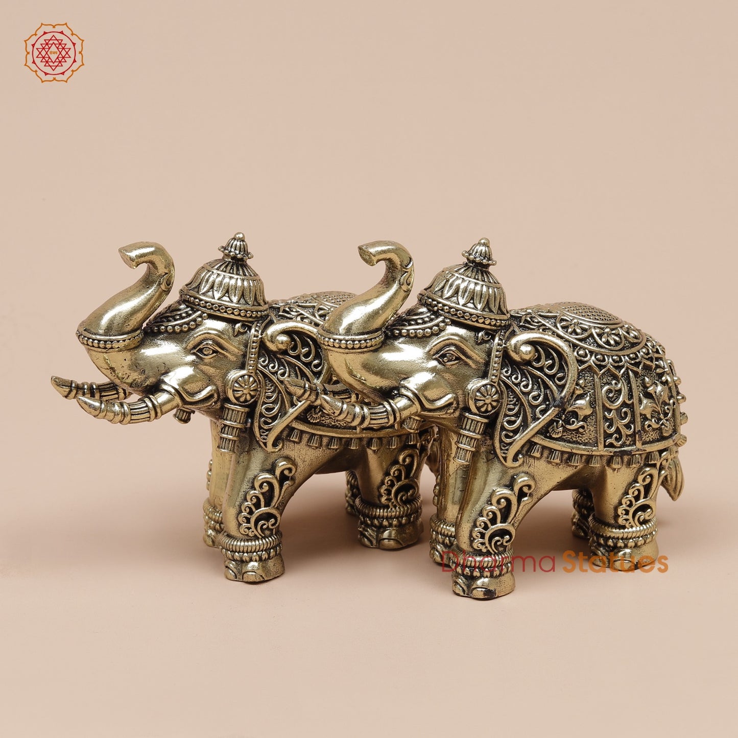 Brass Elephants pair With Fine Carving 4”