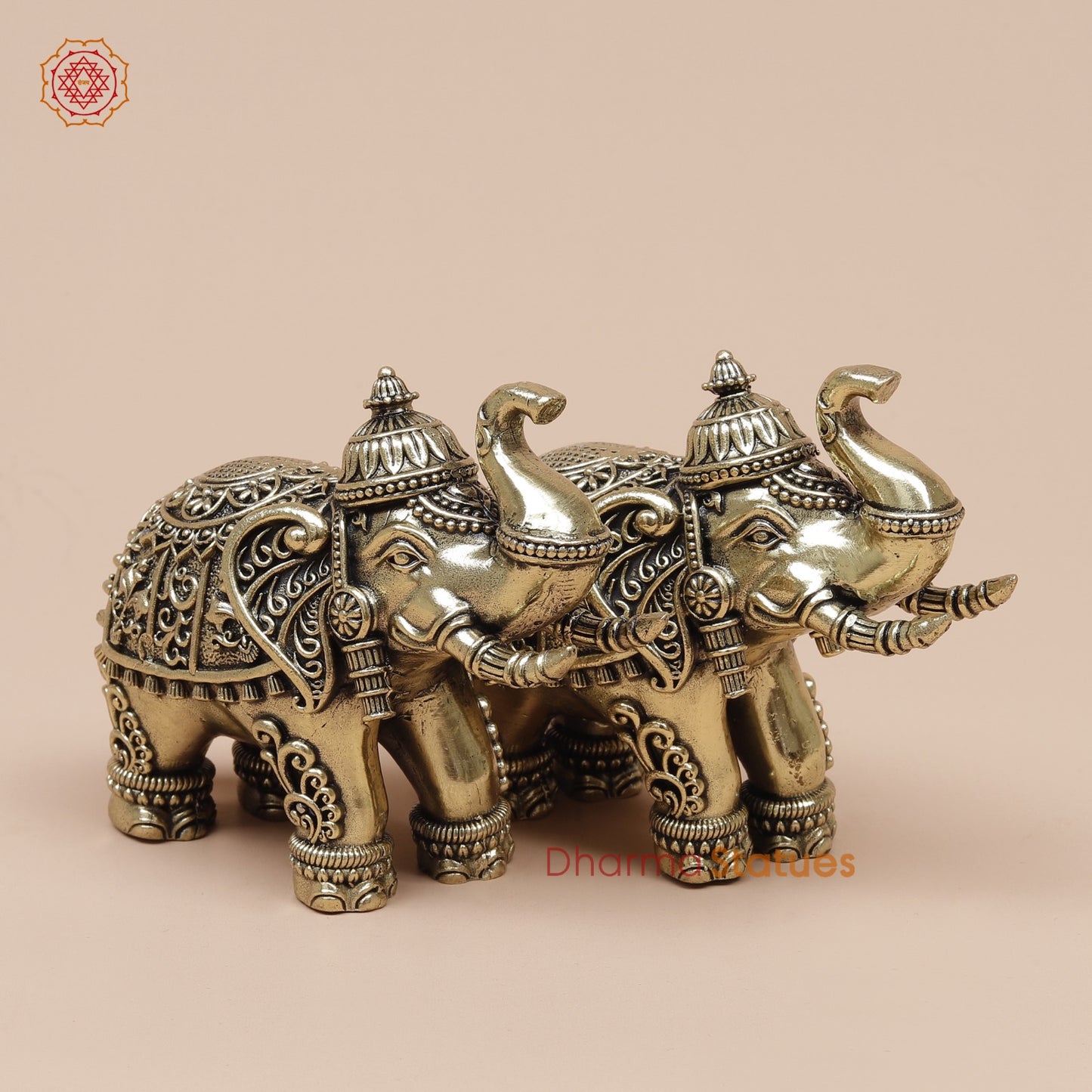 Brass Elephants pair With Fine Carving 4”