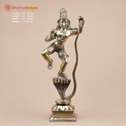 Brass Kalinga Krishna Dancing On Snake Fine, Smooth Finish 30”