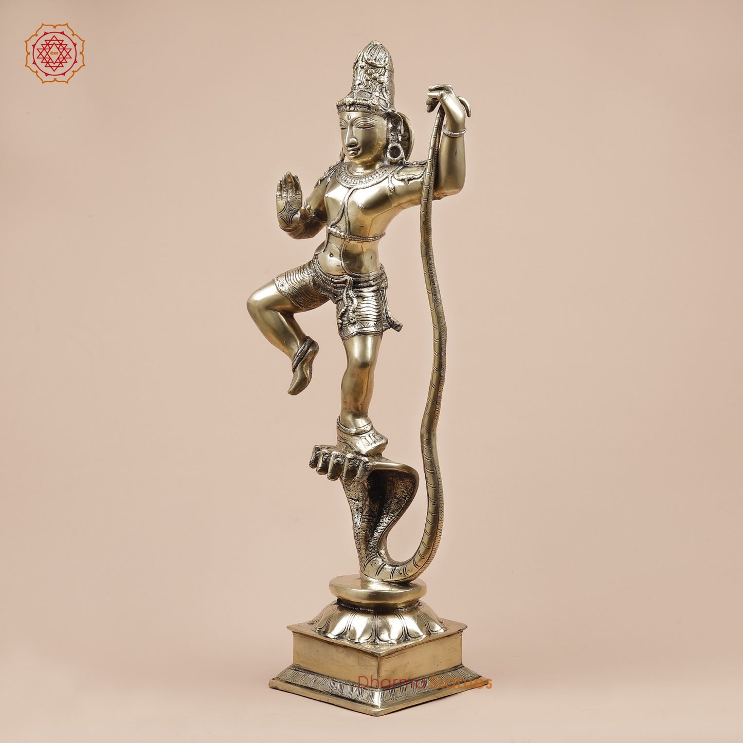 Brass Kalinga Krishna Dancing On Snake Fine, Smooth Finish 30”
