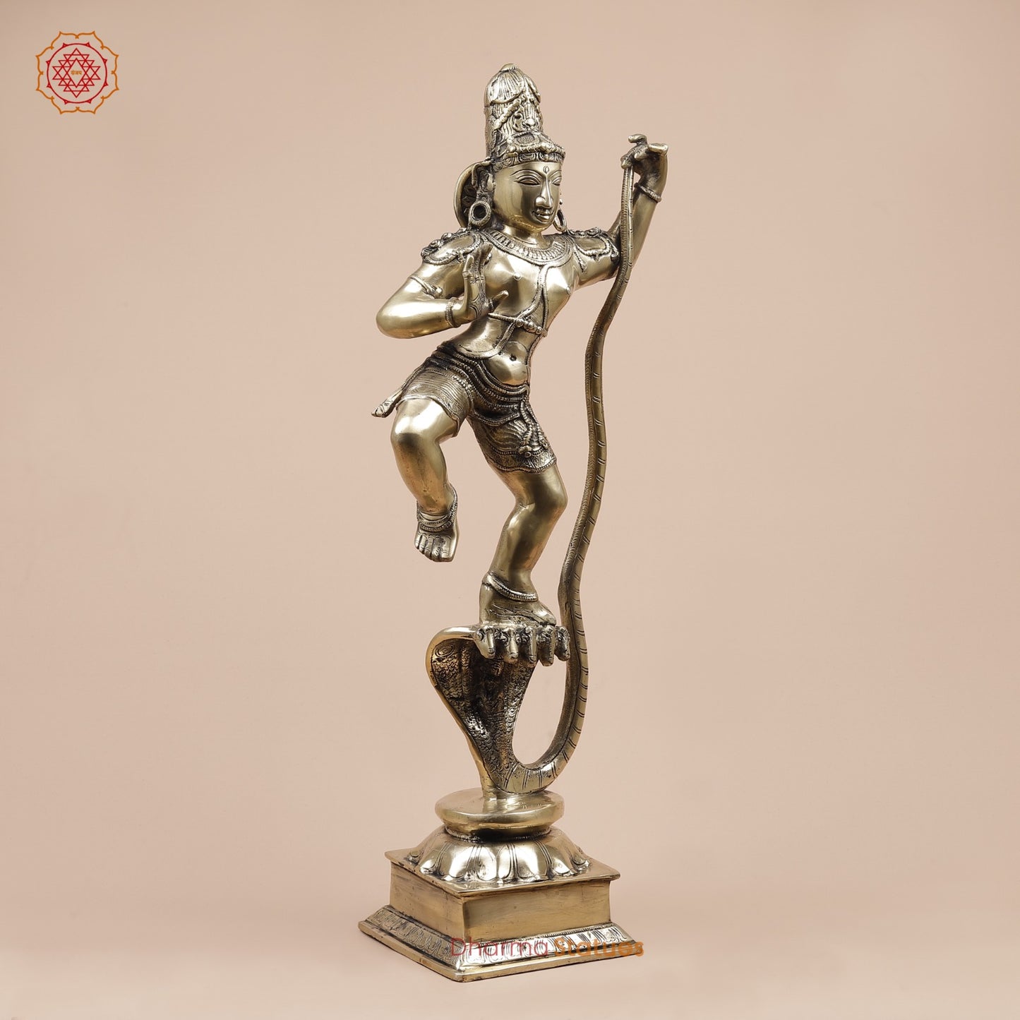 Brass Kalinga Krishna Dancing On Snake Fine, Smooth Finish 30”