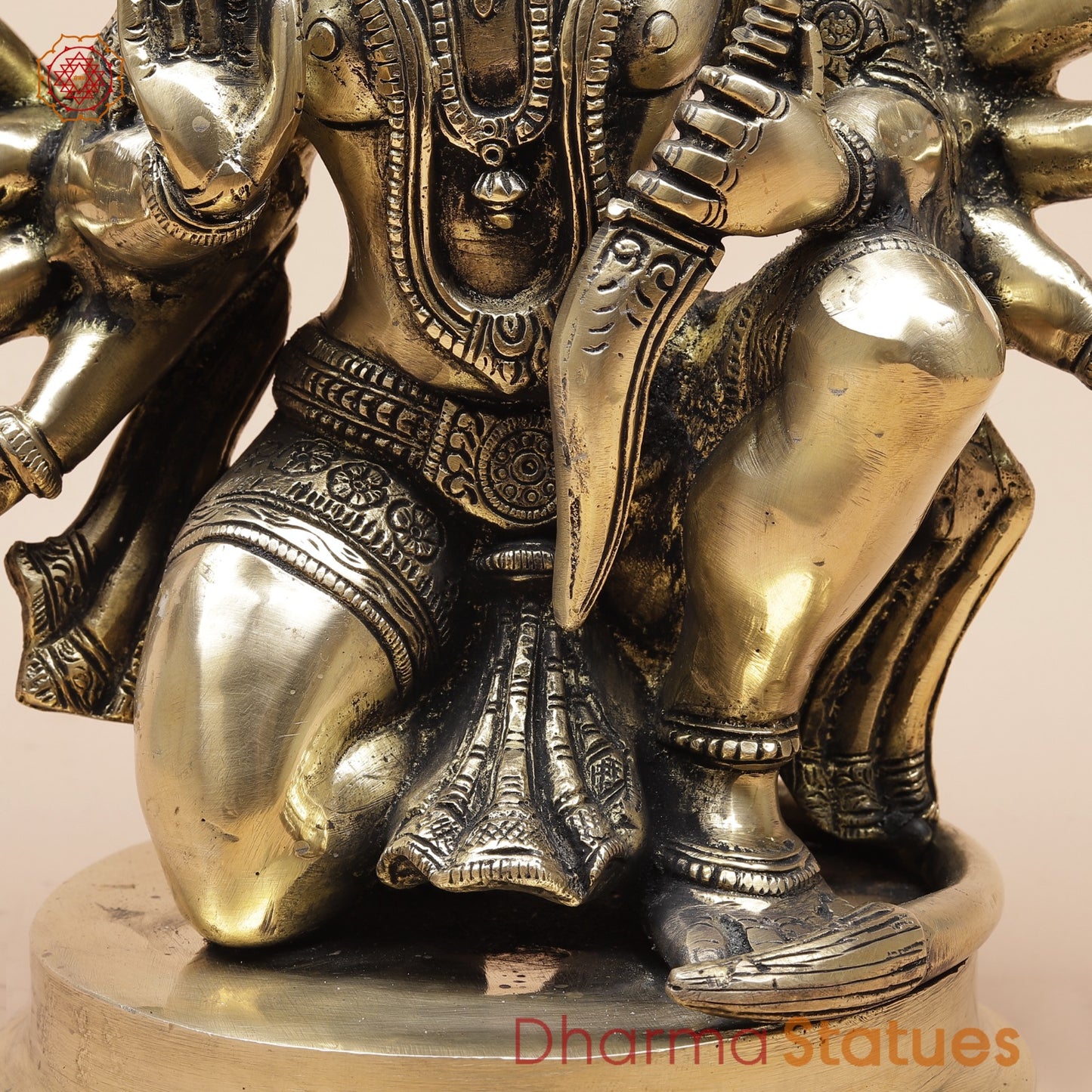 Brass Panchmukhi Hanuman Seated Fine, Smooth Finish 11”