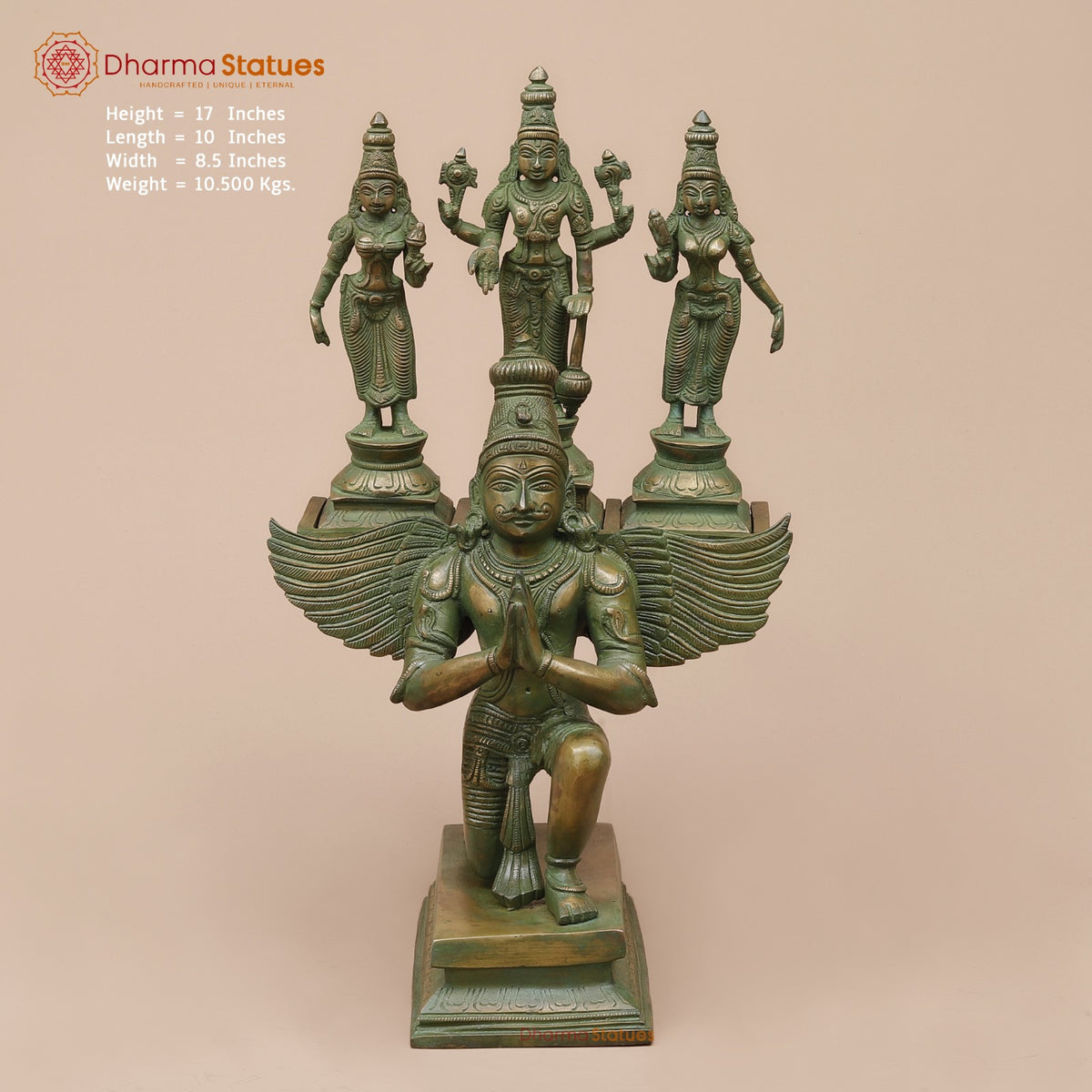 Brass Garuda Vaahan Fine, Antique Patina 17”